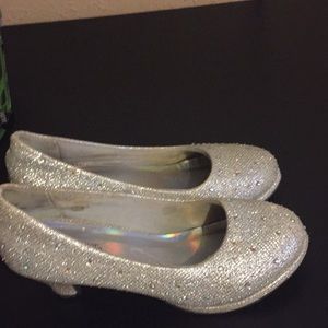 Silver slipper high heels with silver rhinestones